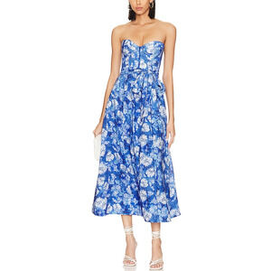 Bardot Blue Floral Strapless Dress
